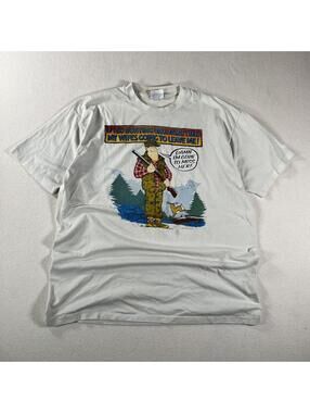 Vtg 90s Parody Cartoon I Go Hunting My Wife Will Leave Tee